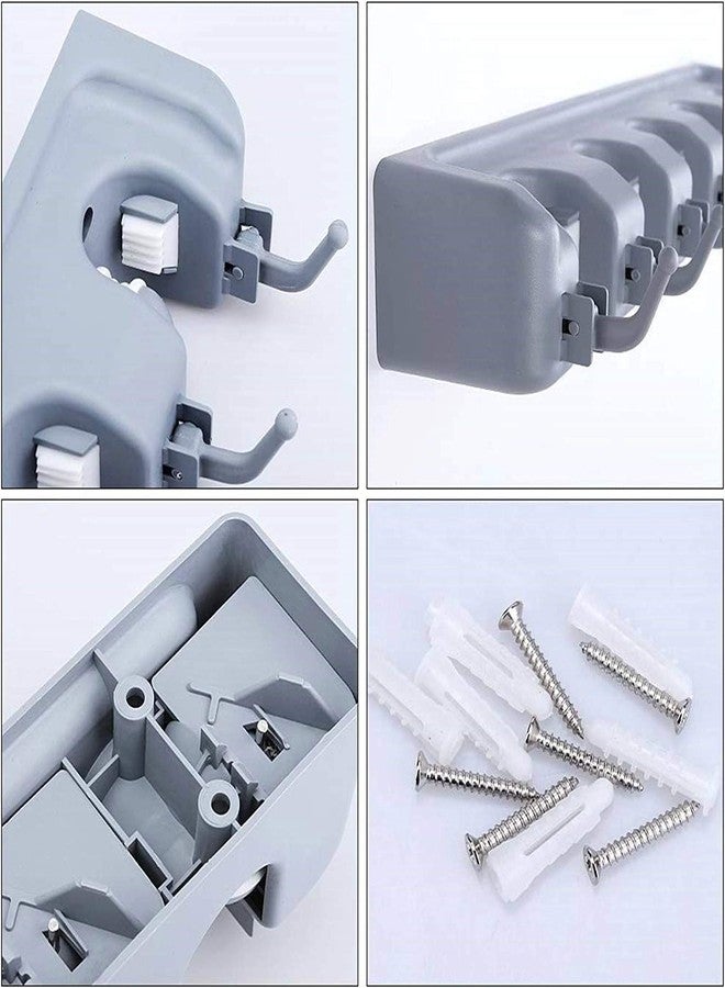 Emergity Plastic Wall Mounted Mop Holder, Broom Holder Wall Mounted with 5 Slot & 6 Hooks ( Pack of 1 ) - Image 5